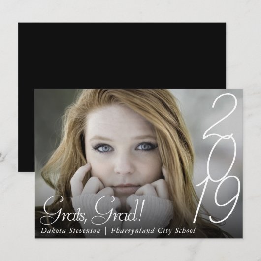 Faire-part Graduation moderne | Photo de script lettres main (Devant / Derrière)
