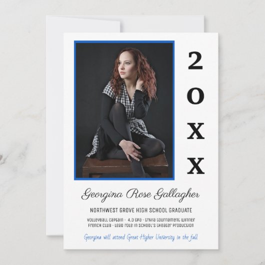 Faire-part Graduation Moderne Photo Simple Grad Year Blue (Devant)