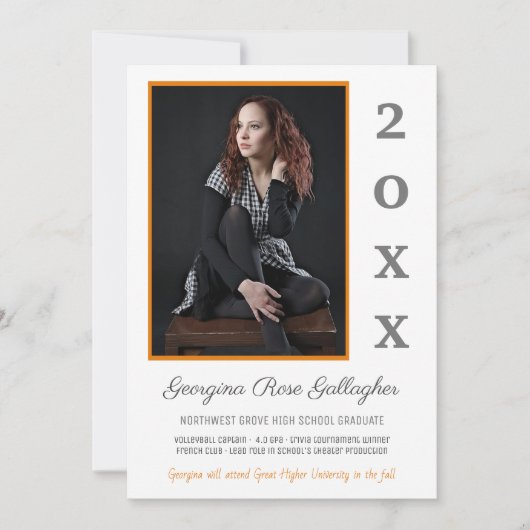 Faire-part Graduation Moderne Photo Simple Grad Year Orange (Devant)