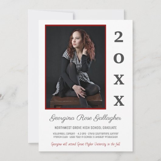 Faire-part Graduation Moderne Photo Simple Grad Year Red Grey (Devant)