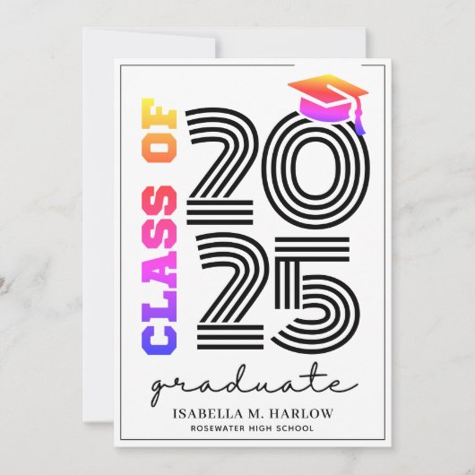 Faire-part Graduation moderne Retro Arc-en-ciel (Devant)