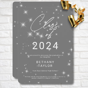 Faire-part Graduation moderne Silver Grey & White Sparkle