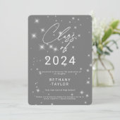 Faire-part Graduation moderne Silver Grey & White Sparkle (Debout devant)