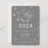 Faire-part Graduation moderne Silver Grey & White Sparkle (Devant)