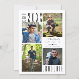 Faire-part Graduation Moderne Sleek Quatre Photos Noir Annonc
