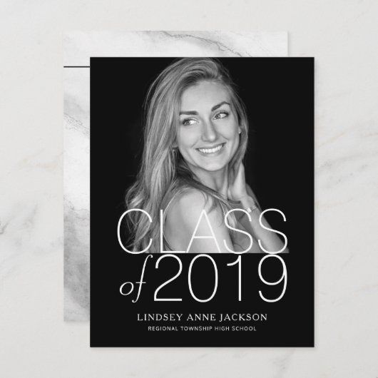 Faire-part Graduation Moderne Stacked Texte foncé Photo Invit (Devant / Derrière)
