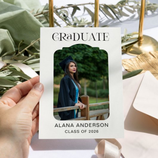 Faire-part Graduation Photo Announcement Modern Arch Black