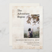 Faire-part Graduation Photo Aventure commence rustique (Devant / Derrière)