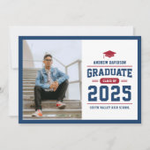 Faire-part Graduation photo bleu moderne (Devant)