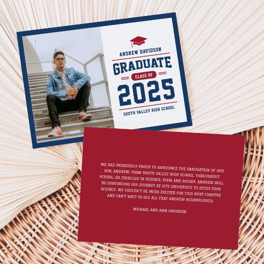 Faire-part Graduation photo bleu moderne