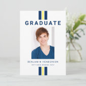 Faire-part Graduation photo bleu moderne (Debout devant)