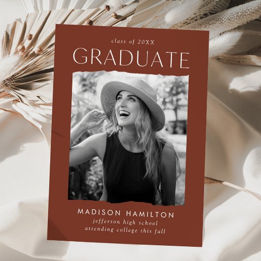 Faire-part Graduation photo Brown de bord moderne
