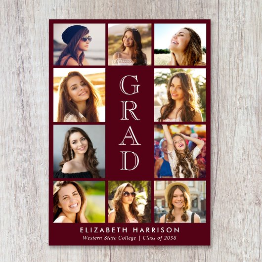 Faire-part Graduation Photo Collage Burgundy