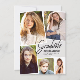 Faire-part Graduation Photo Collage Marqueur moderne Script