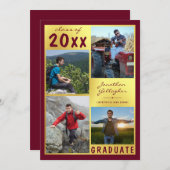 Faire-part Graduation Photo Collage Nom du script Maroon Gold (Devant / Derrière)
