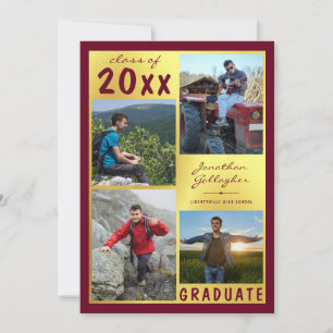 Faire-part Graduation Photo Collage Nom du script Maroon Gold