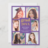 Faire-part Graduation Photo Collage or blanc Script violet (Devant)