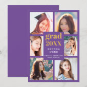Faire-part Graduation Photo Collage or blanc Script violet (Devant / Derrière)