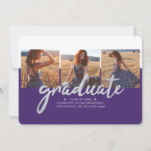 Faire-part Graduation Photo Collage Purple Silver Script