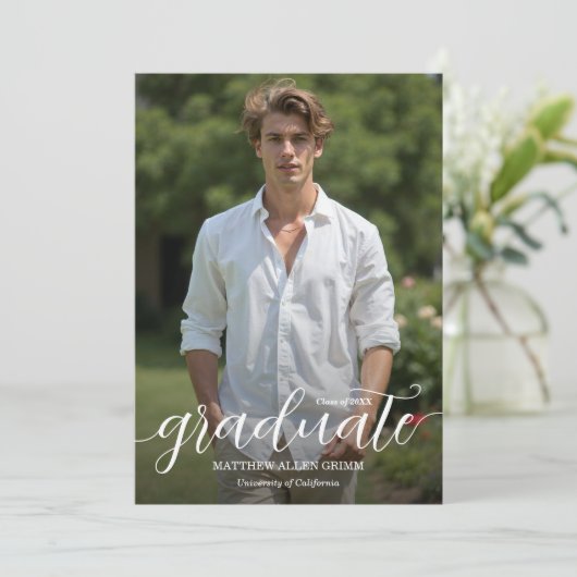Faire-part Graduation photo de la superposition de script mod (Debout devant)