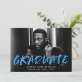 Faire-part Graduation photo de peinture bleu moderne (Debout devant)