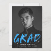 Faire-part Graduation photo de peinture bleu moderne (Devant)