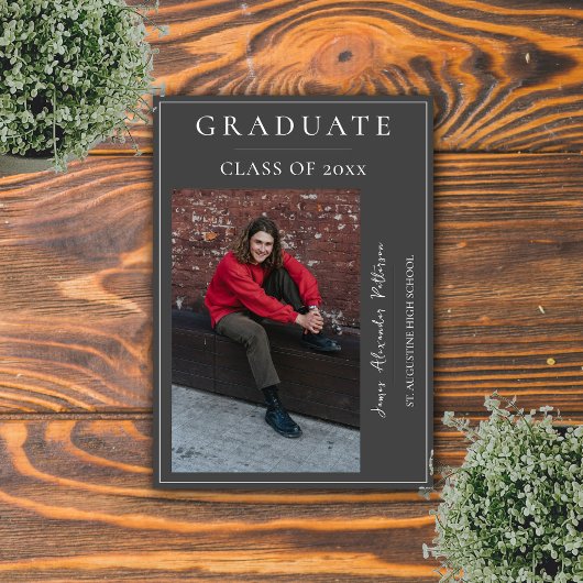 Faire-part Graduation photo minimaliste | Gris