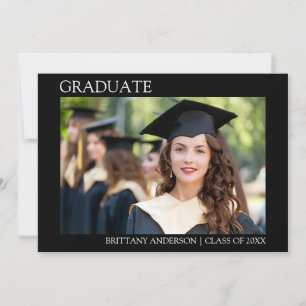 Faire-part Graduation photo minimaliste Noir moderne