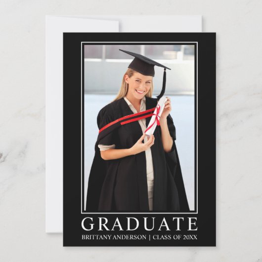 Faire-part Graduation photo minimaliste Noir moderne (Devant)