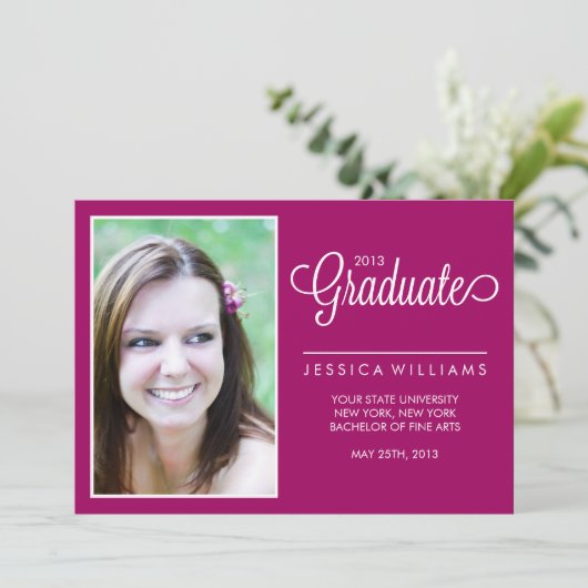 Faire-part Graduation photo moderne Chevrons {Fuchsia} (Debout devant)