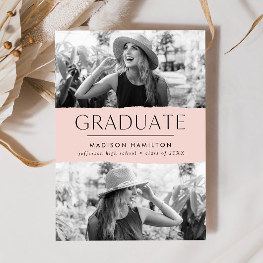 Faire-part Graduation photo moderne Edge Blush 2