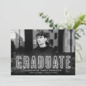 Faire-part Graduation photo moderne en néon blanc (Debout devant)