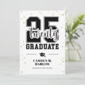 Faire-part Graduation photo moderne noir et or (Debout devant)