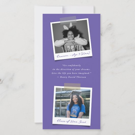 Faire-part Graduation photo moderne violet diagonale rayures (Dos)