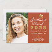 Faire-part Graduation Photo Orange Gold Script Classe de 2024 (Devant)
