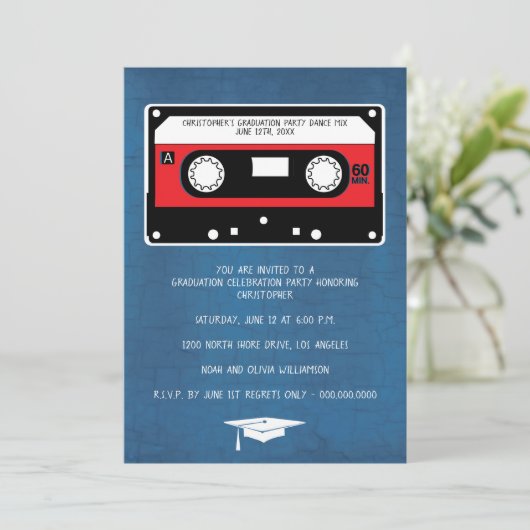 Faire-part Graduation Retro Mix Tape Party (Debout devant)