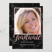 Faire-part Graduation Rose en marbre noir Script Photo (Devant / Derrière)