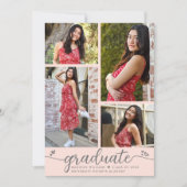 Faire-part Graduation rose pâle 4 Photo Moderne Coeurs Script (Devant)