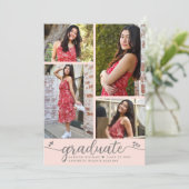 Faire-part Graduation rose pâle 4 Photo Moderne Coeurs Script (Debout devant)
