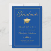 Faire-part Graduation Royal Blue Gold Formal Script Grad Casq (Devant)