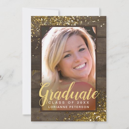 Faire-part Graduation Rustique Glam Faux Parties scintillant  (Devant)