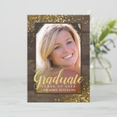 Faire-part Graduation Rustique Glam Faux Parties scintillant  (Debout devant)