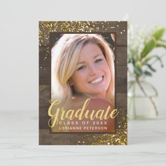 Faire-part Graduation Rustique Glam Faux Parties scintillant  (Debout devant)