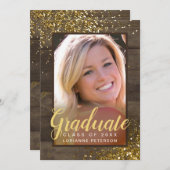 Faire-part Graduation Rustique Glam Faux Parties scintillant  (Devant / Derrière)