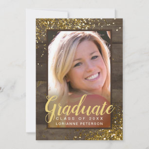 Faire-part Graduation Rustique Glam Faux Parties scintillant 