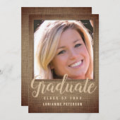 Faire-part Graduation Rustique Photo Tan Burlap Script modern (Devant / Derrière)