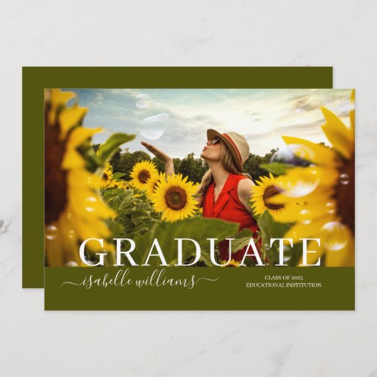 Faire-part Graduation Rustique Photo Tournesols (Devant / Derrière)