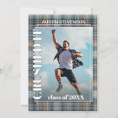 Faire-part Graduation turquoise bleue Tartan Plaid (Devant)