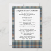 Faire-part Graduation turquoise bleue Tartan Plaid (Dos)