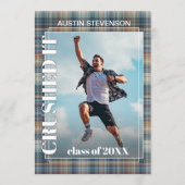 Faire-part Graduation turquoise bleue Tartan Plaid (Devant)